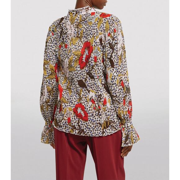 DIANE VON FURSTENBERG NWT Designer Red Pink Gold Floral Blouse – Size 8 / Medium - Picture 15 of 16